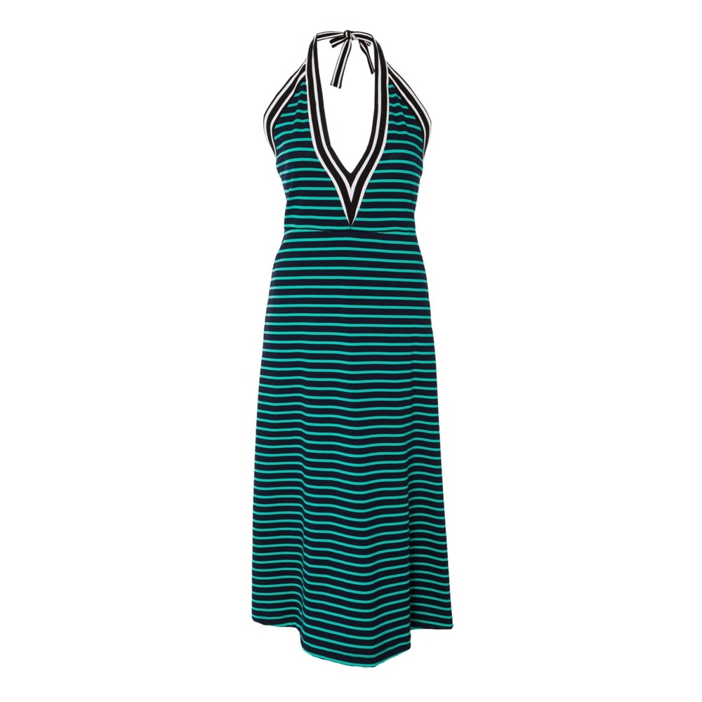 Cynthia Rowley 'Lisbon' Striped Halter Maxi Dress Sz L Green & Navy Rayon/Nylon - Picture 2 of 8